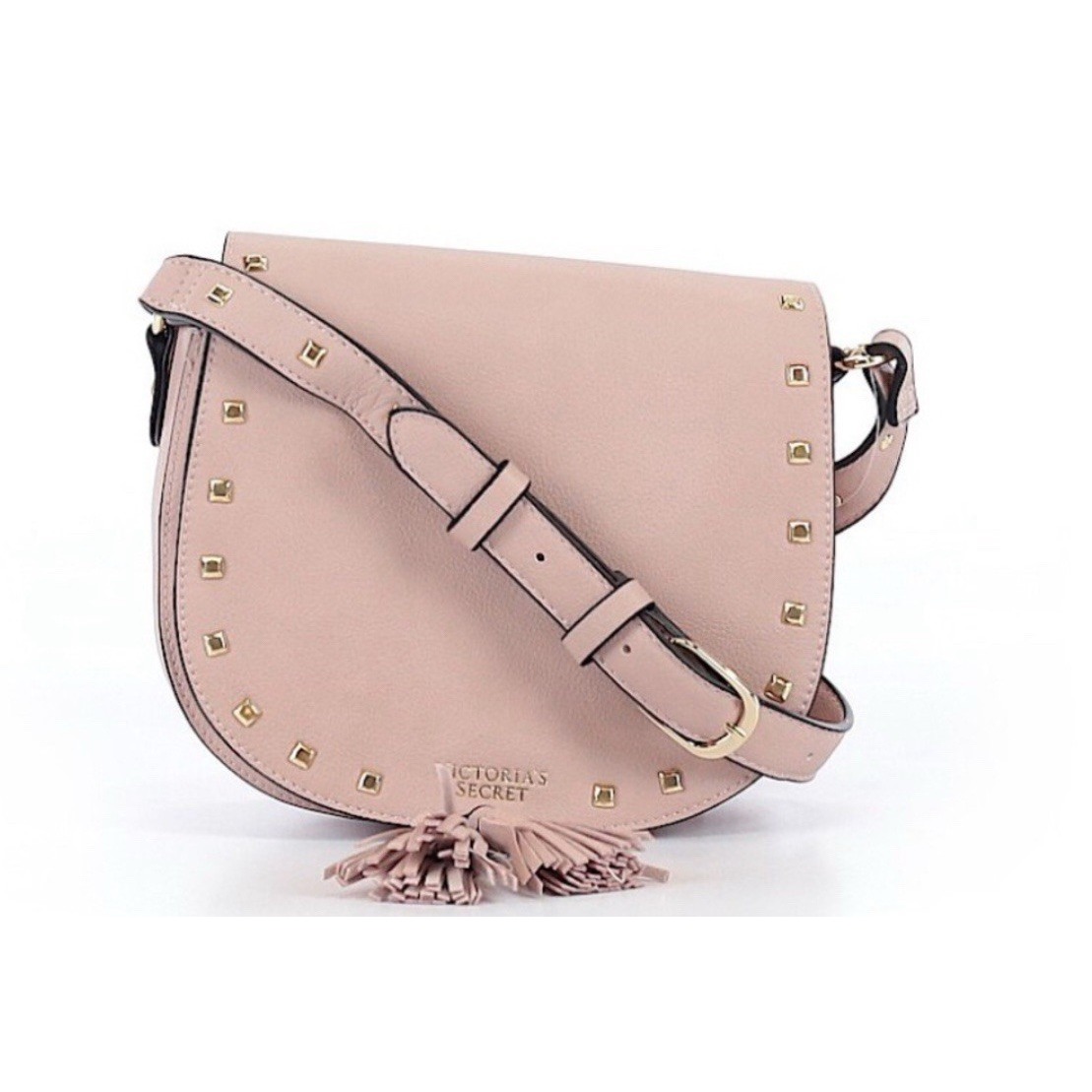 VICTORIA'S SECRET Gold Studded Crossbody Tote Purse Bag Pink Faux Leather
