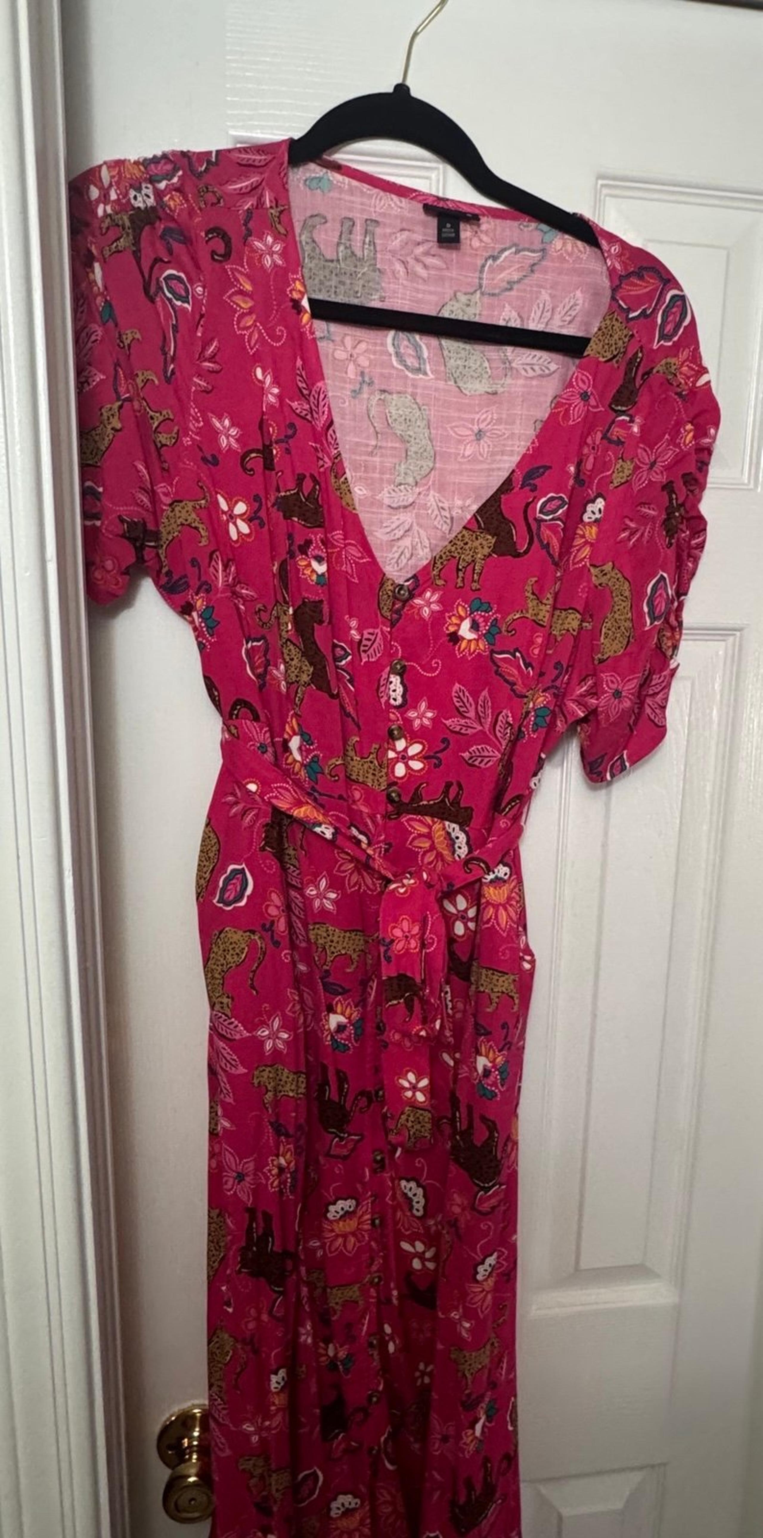 TORRID Womens Dress Boho Chic Pink Blue Paisley Tigers Buttons Belt 12/14