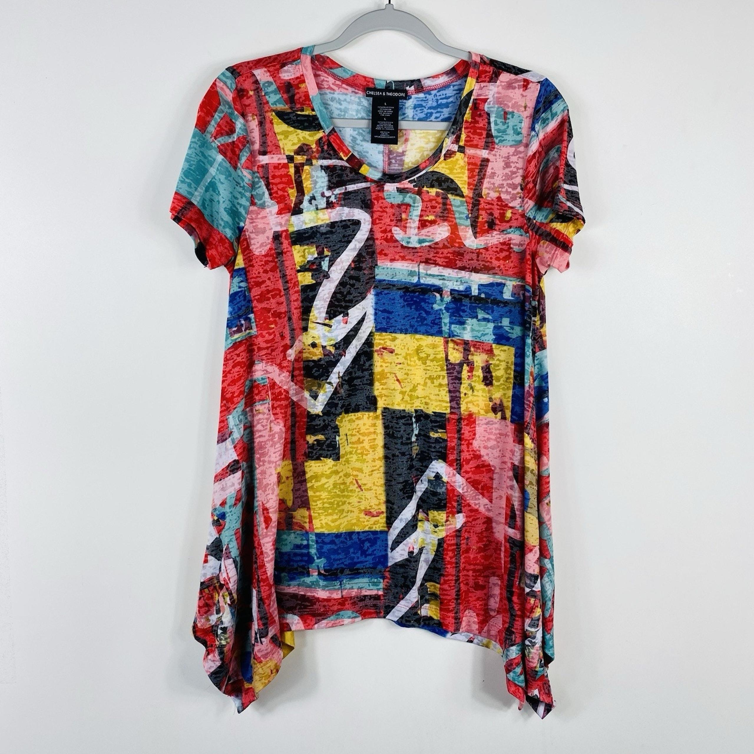 Chelsea & Theodore Size Large Burnout Short Sleeve Tunic Top