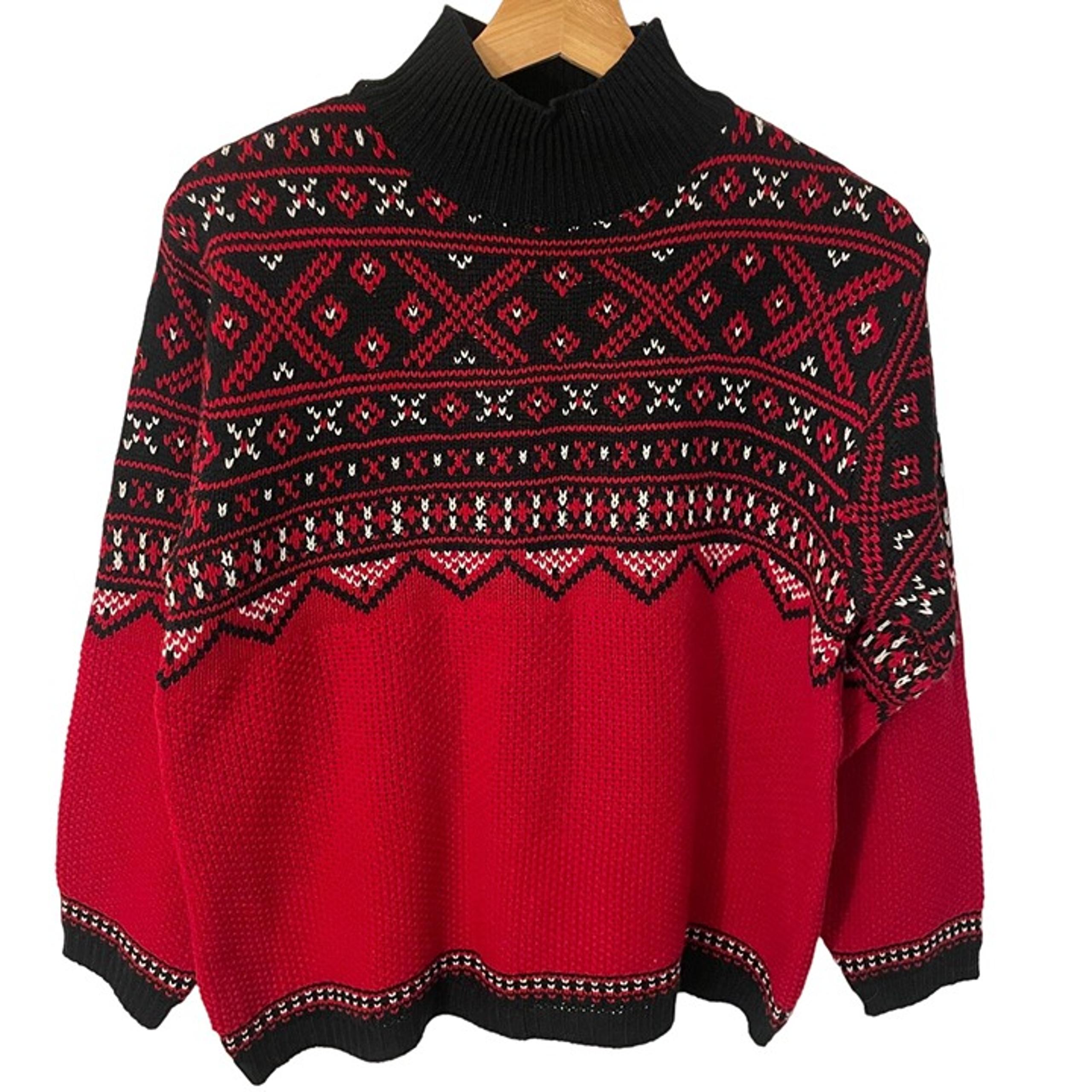 Vintage Jennifer Moore Fair Isle Nordic Print Mock Neck Sweater Women S Red