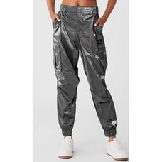 NEW Alo Metallic High-Waist Break Line Joggers Silver Chrome Hi-Rise Waisted S