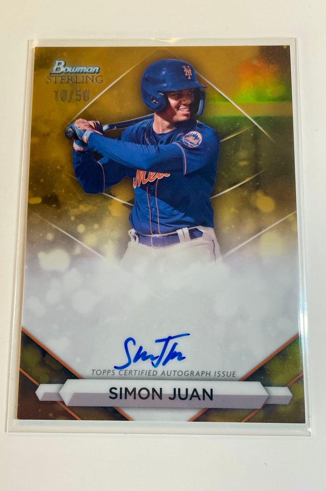 Simon Juan [Gold] #PA-SJN 2023 Bowman Sterling Prospect Auto /50 New York Mets