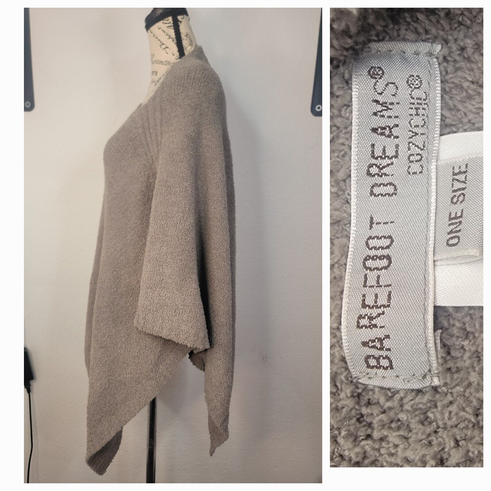 Barefoot dreams Poncho Womens OS Mushroom CozyChic Style #602 Gray