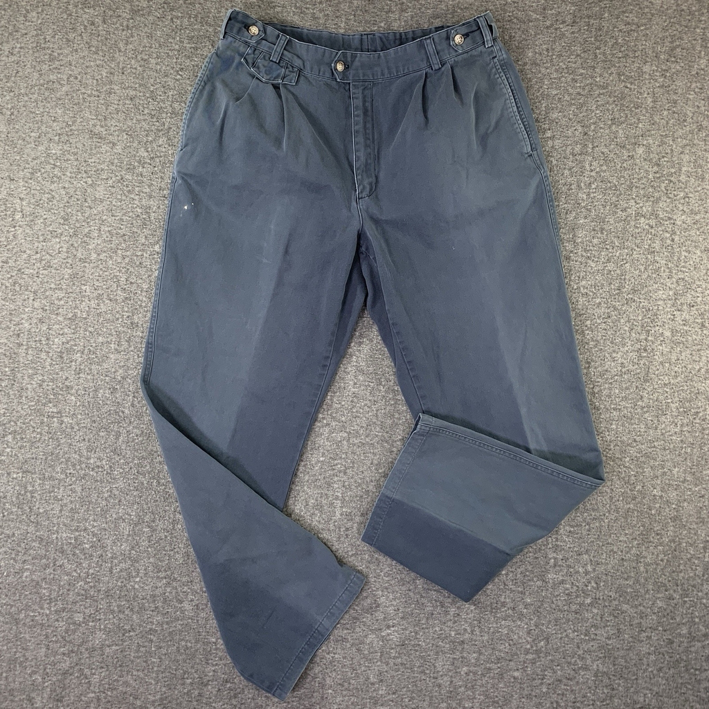 Willis Geiger Twill Chino Pant Men 36x31 Blue VTG Trouser Pocket Utility Pleated