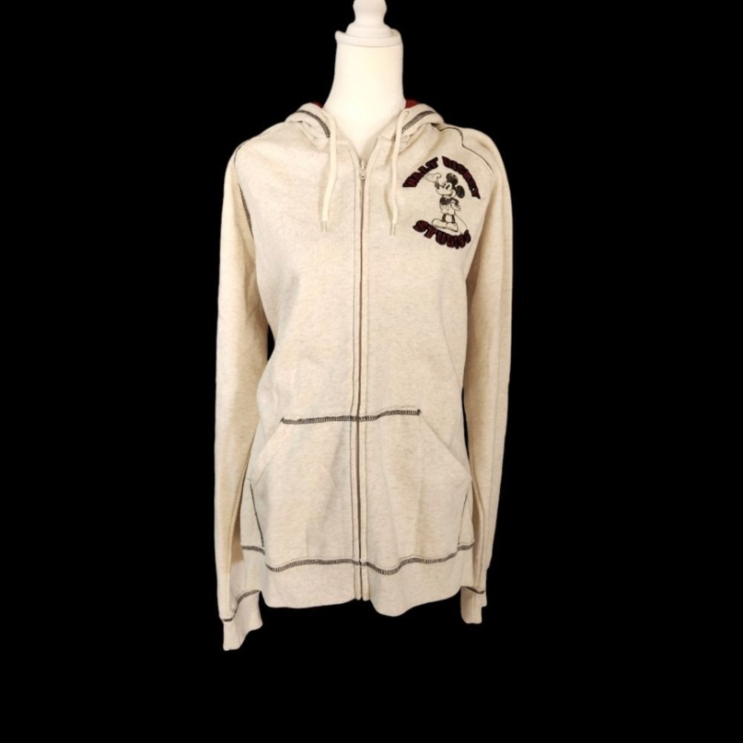 Disney Store Mickey Mouse Zip Up Hooded Sweatshirt Cream Red Women's Size 2XL