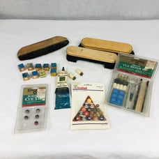 Vintage Pool Table Lot Brushes Cue Repair Chalk Tips Cement
