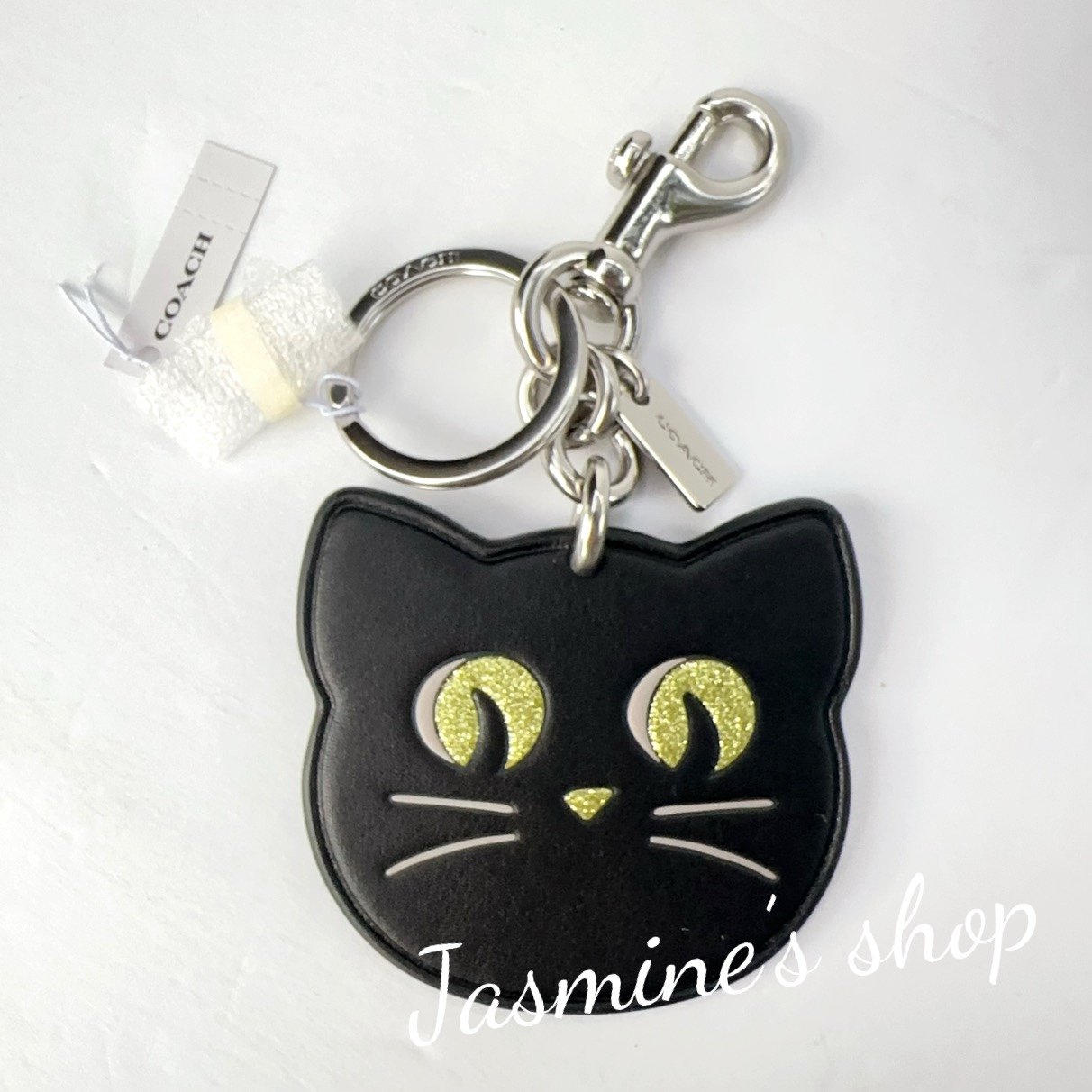 NWT Coach Halloween Cat bag charm Keychain Leather  CX145