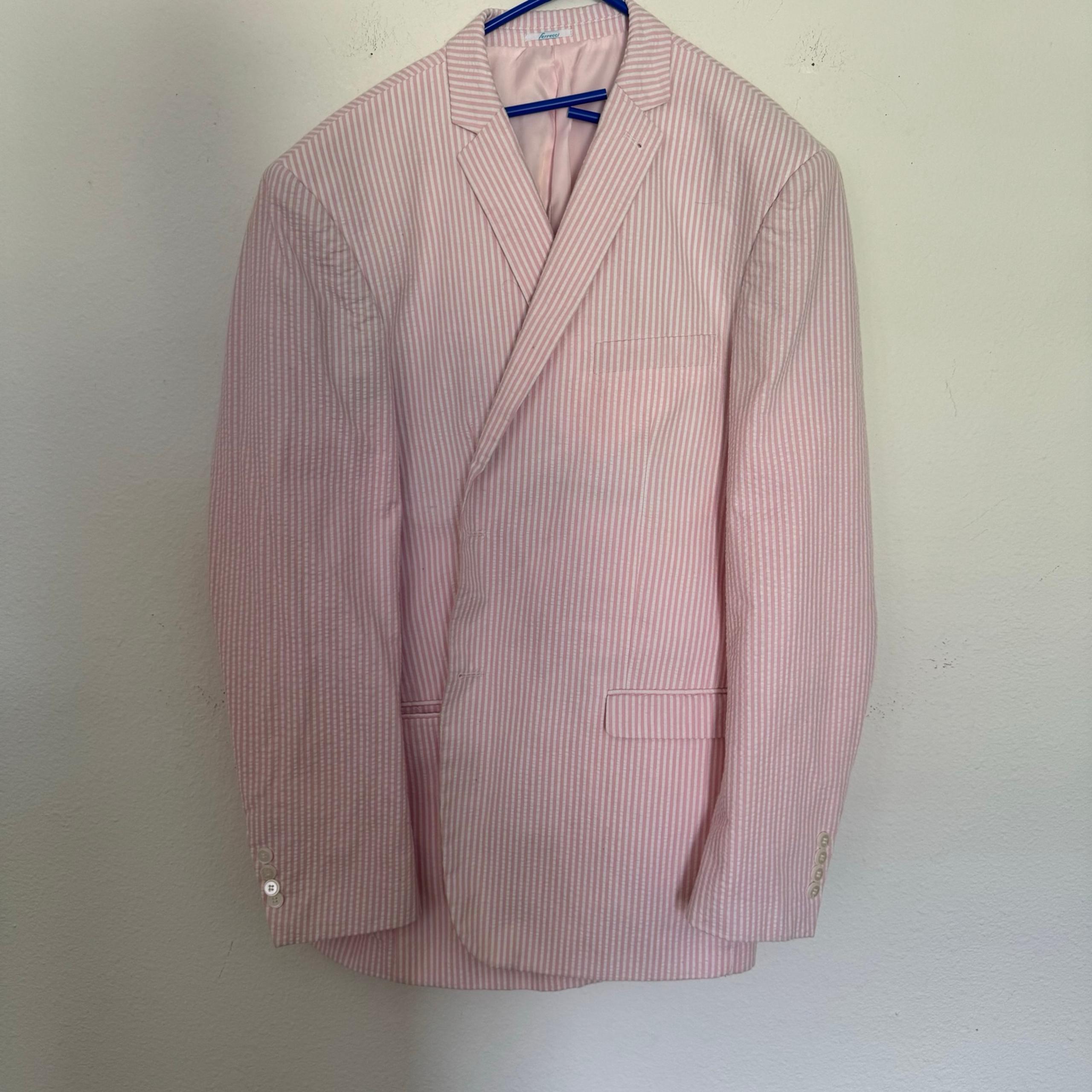Ferrecci Pink Seersucker Suit Jacket Sports Coat 48L