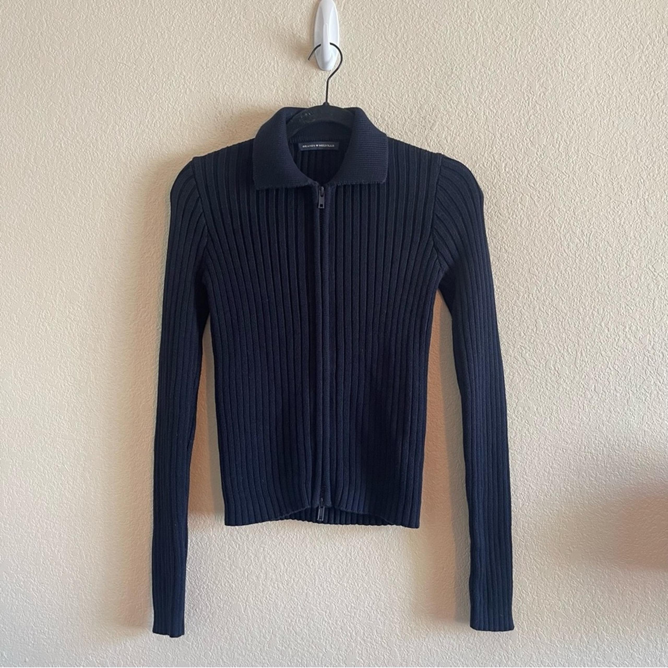 Brandy Melville Double Zipper Navy Ribbed Knit Cardigan Women's Size Small