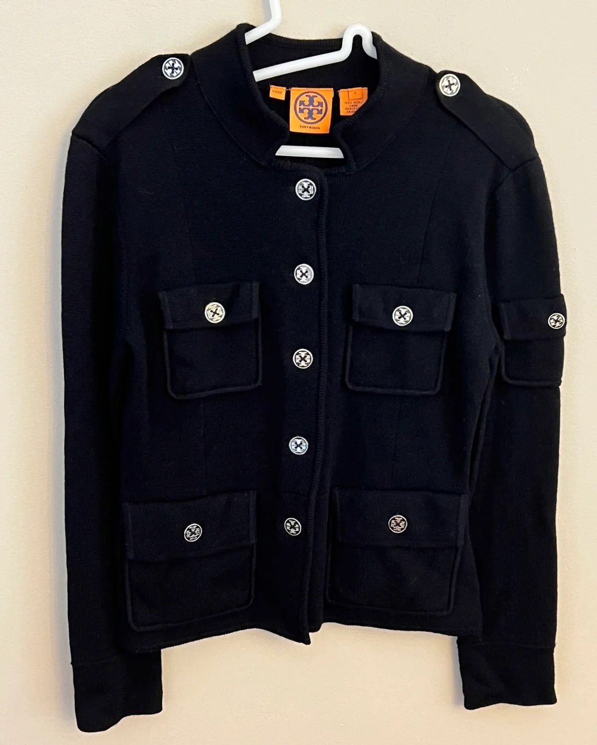 Tory Burch Military Style Wool Sweater Jacket Size Small