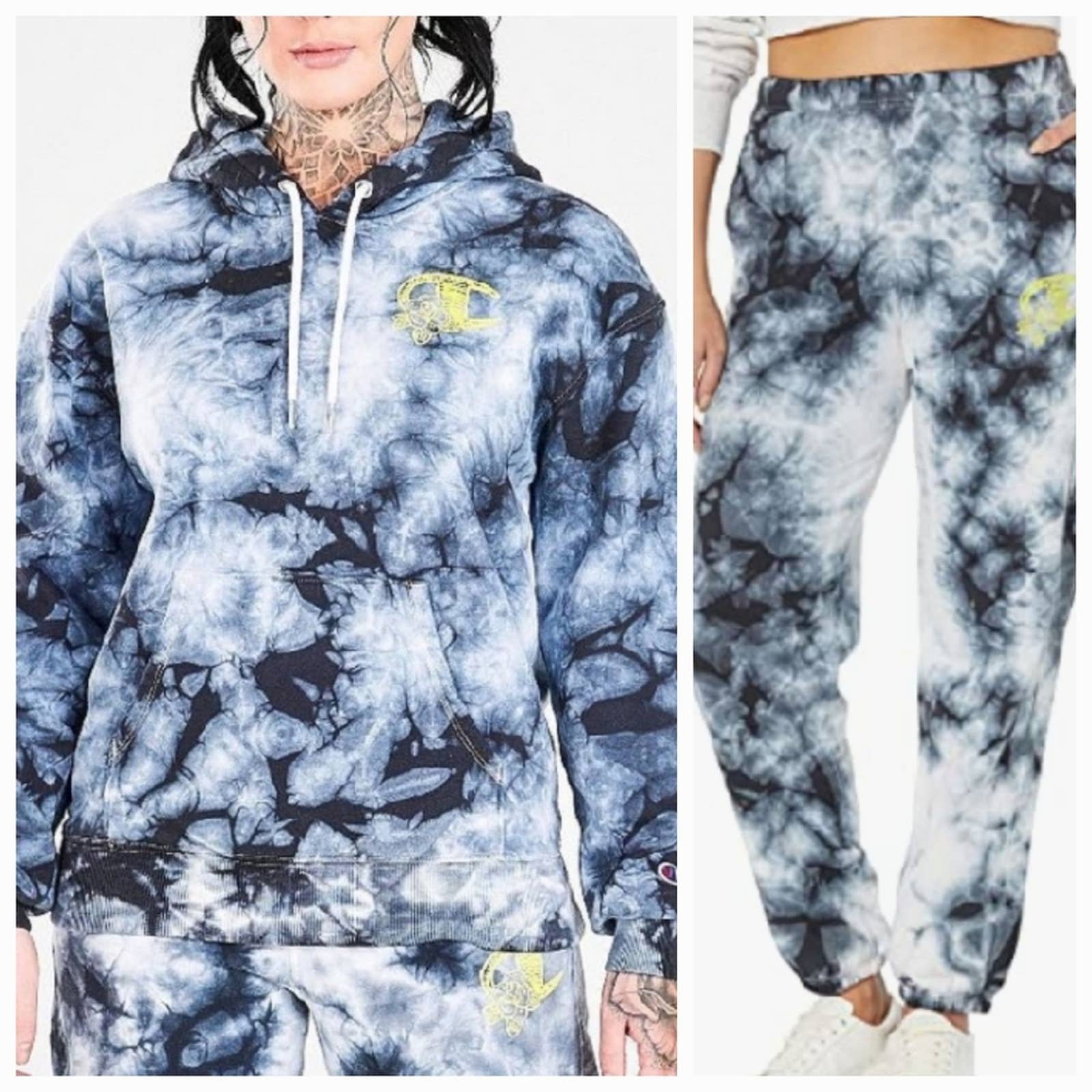 NWT Champion Set blue galaxy dye hoodie hooded sweatshirt and sweat pants Sm & M