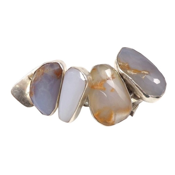 Sterling Silver HEAVY 100g Purple White Quartz Stone Toggle Bracelet 6