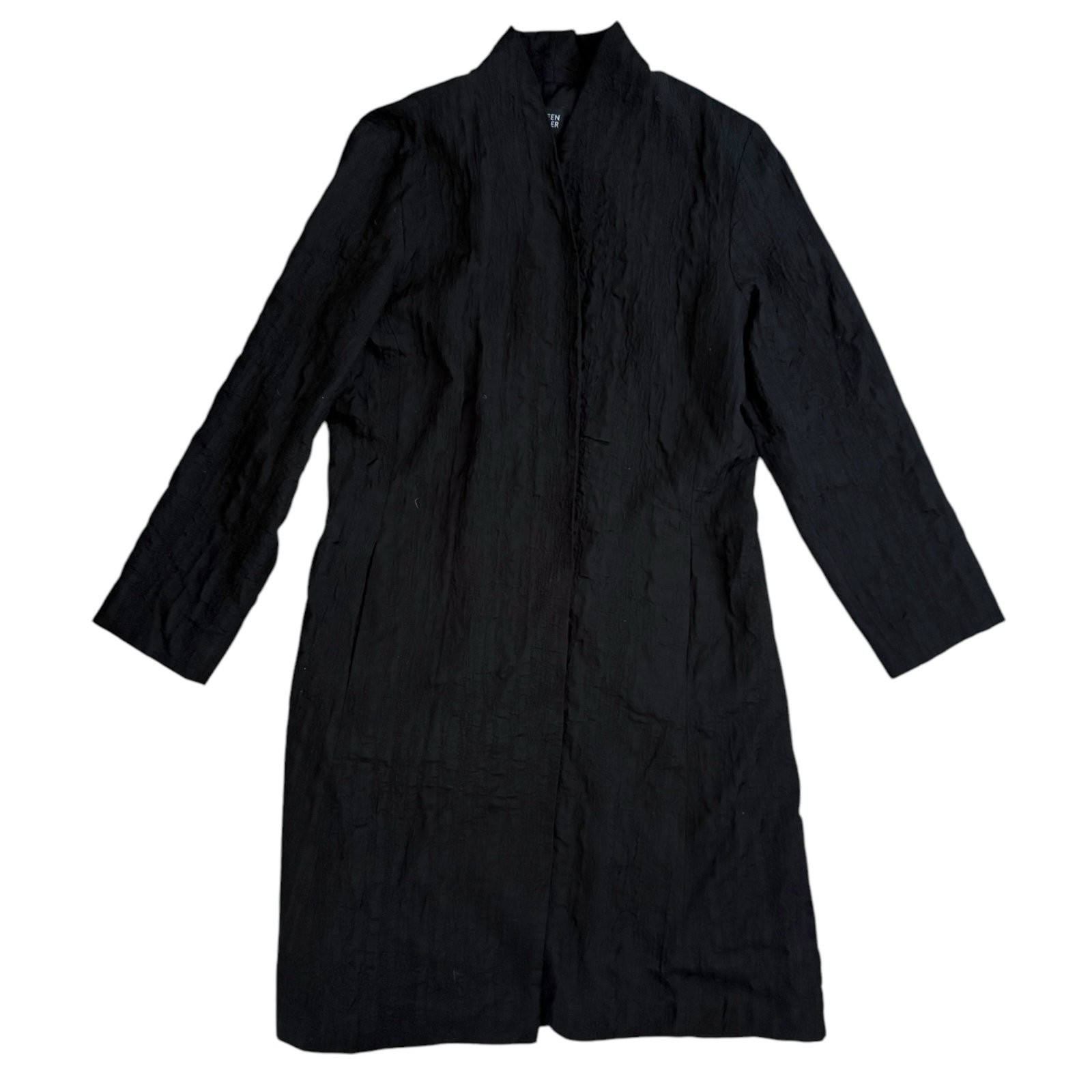 Eileen Fisher Crinkled Sheer 100% Silk Classic Collar Jacket Size S Long Black
