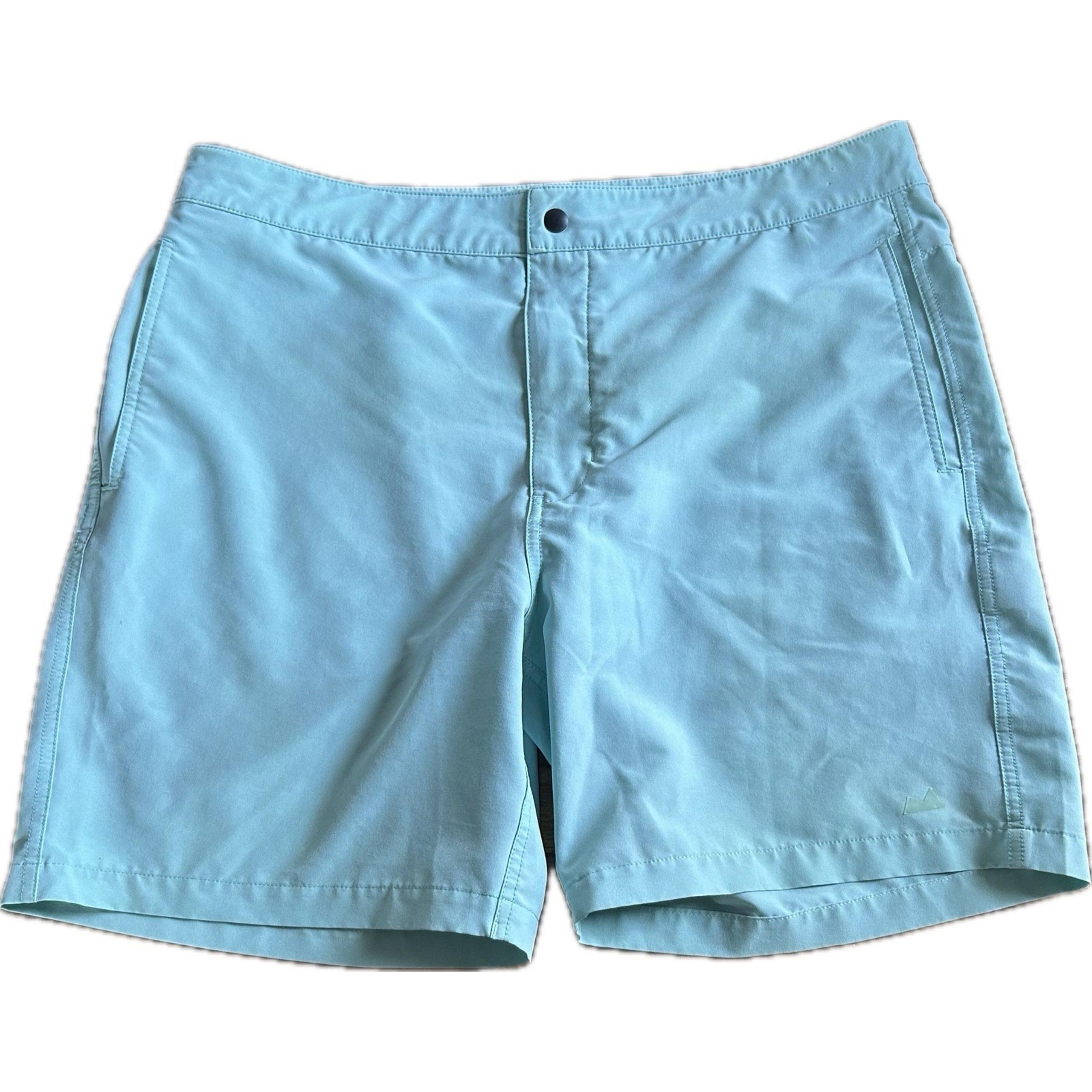 Myles Performance Shorts Men 36 Button Drawstring 7" Inseam Stretch Aqua Pocket