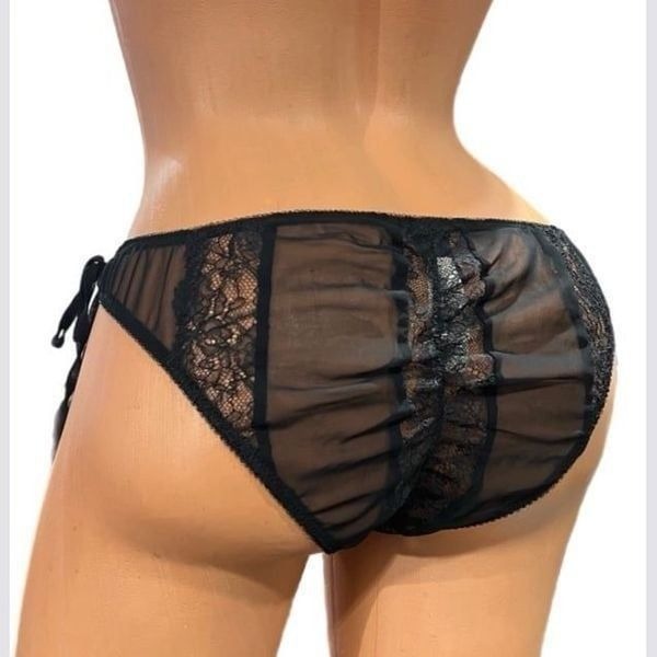 Victorias Secret Sexy Sheer Mesh lace Ruched back Bikini Panty black Small
