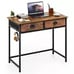Space Saving Home Computer Desk w/2 Fabric Drawers 4 Hanging Hooks & Metal Frame