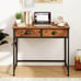 Space Saving Home Computer Desk w/2 Fabric Drawers 4 Hanging Hooks & Metal Frame