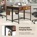 Space Saving Home Computer Desk w/2 Fabric Drawers 4 Hanging Hooks & Metal Frame