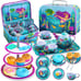 35Pcs Mermaid Tea Party Set for Little Girls, Pretend Tin Teapot Set