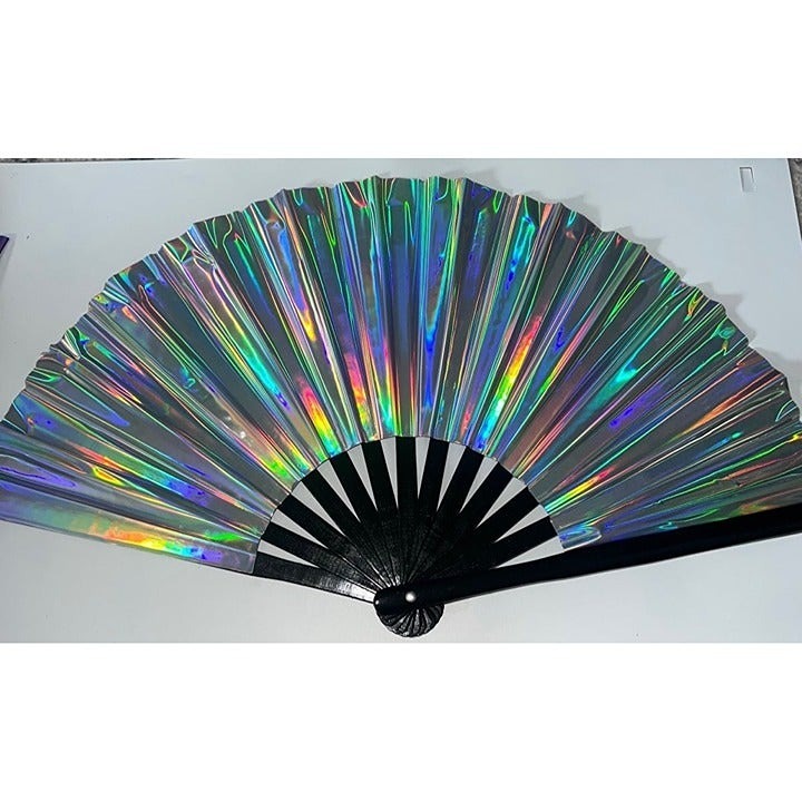 Silver Iridescent Hand Rave Fan