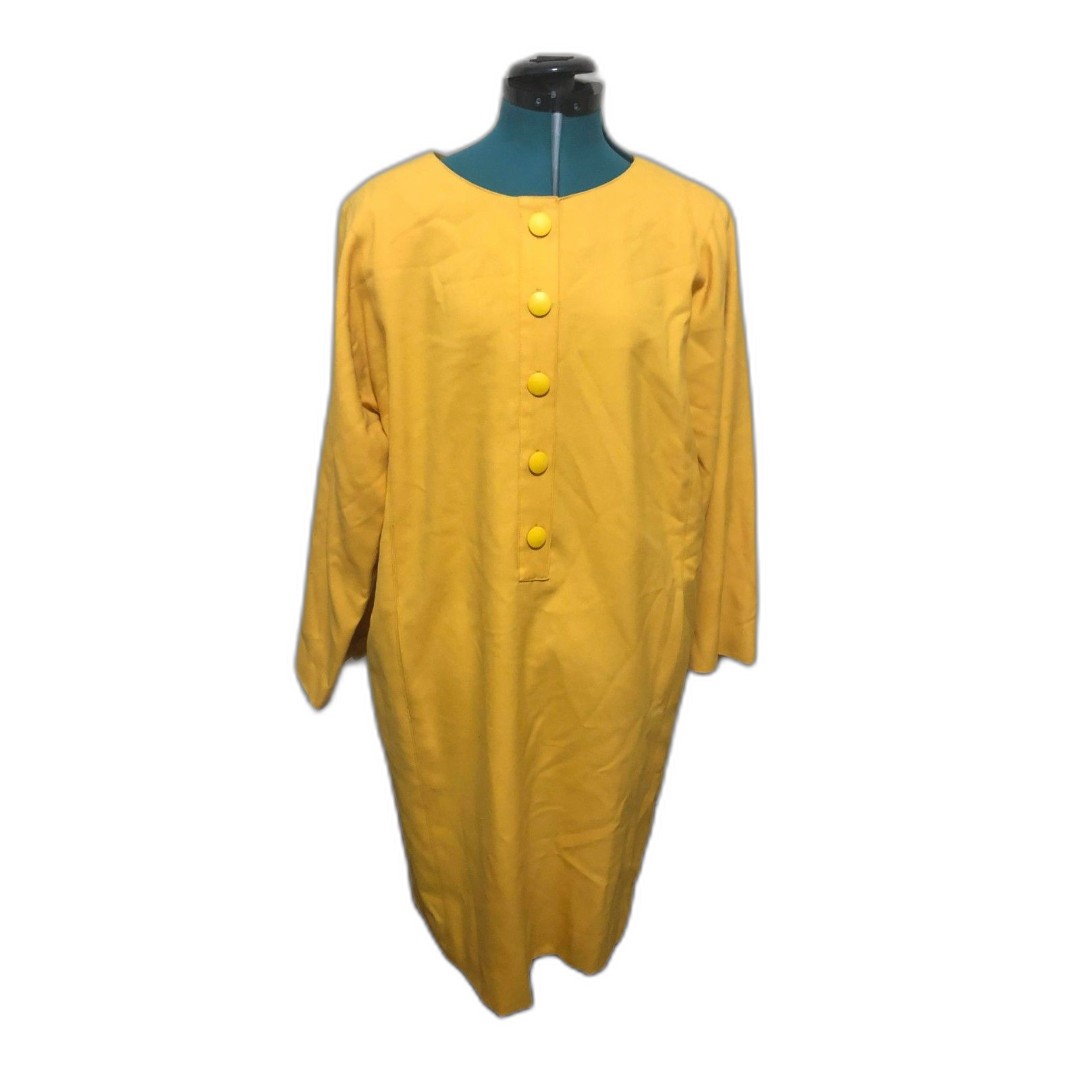 Oscar de la Renta Vintage Yellow Button Scoop Neck Dress, size 16
