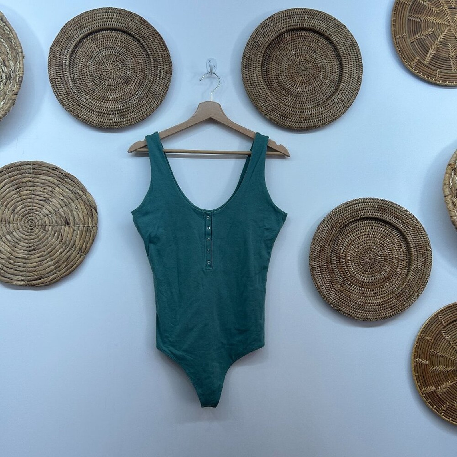 Abercrombie Blue / Green Henley Button Sleeveless Bodysuit Tank Top Large