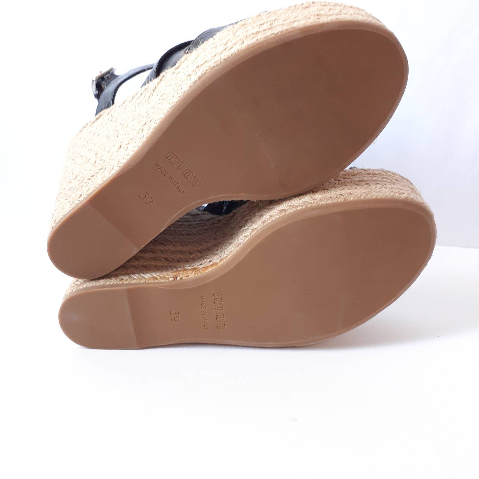 Miu sales Miu Black Croc Leather Platform Espadrille Wedge Sandals Size 39 Designer