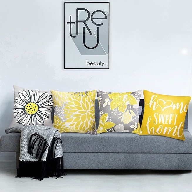 ellow Linen Decorative Throw Pillow Covers 18x18 Pillow Cover Set of 4
