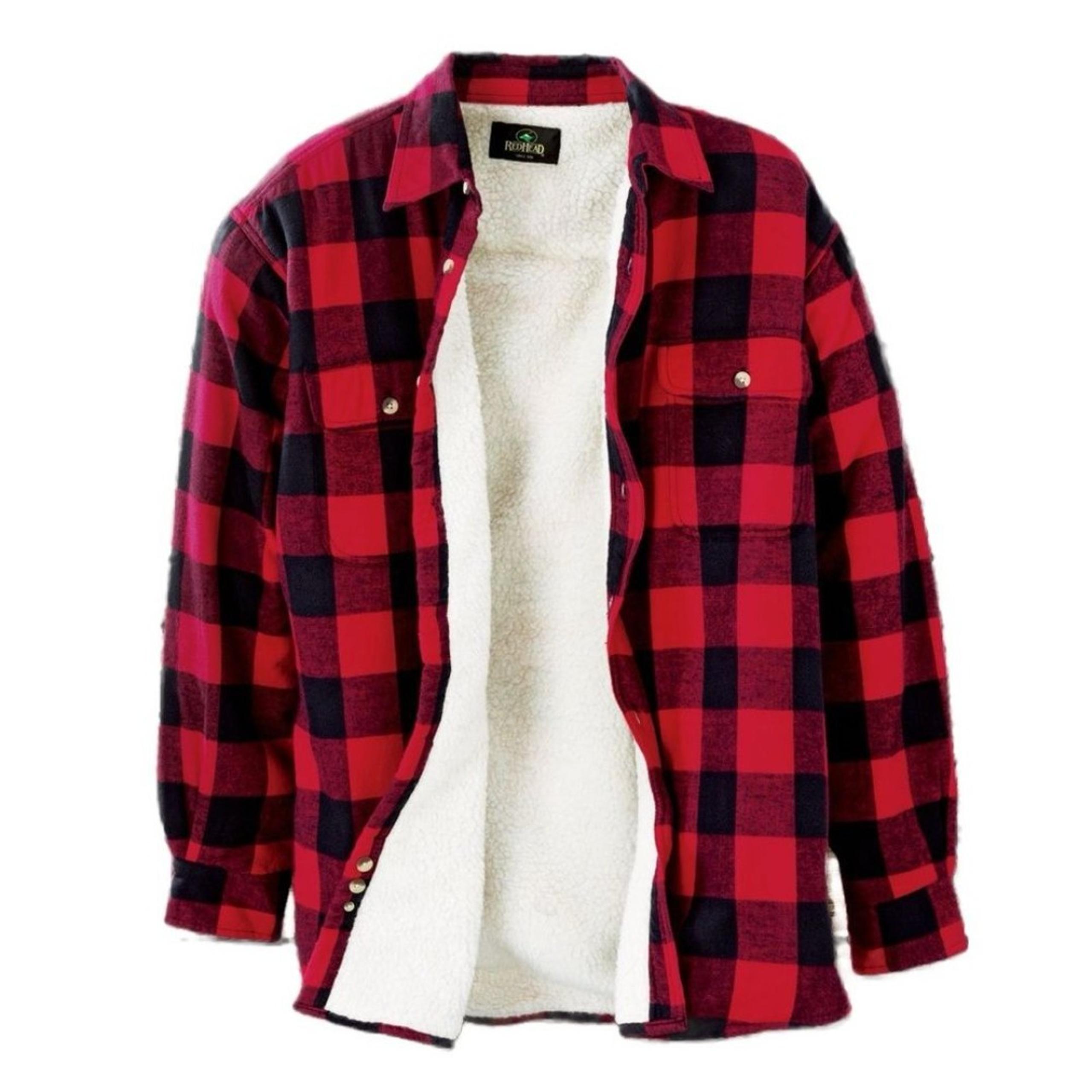 RedHead Red & Gray Plaid Sherpa Lined Button Up Shirt Jacket Mens Size M