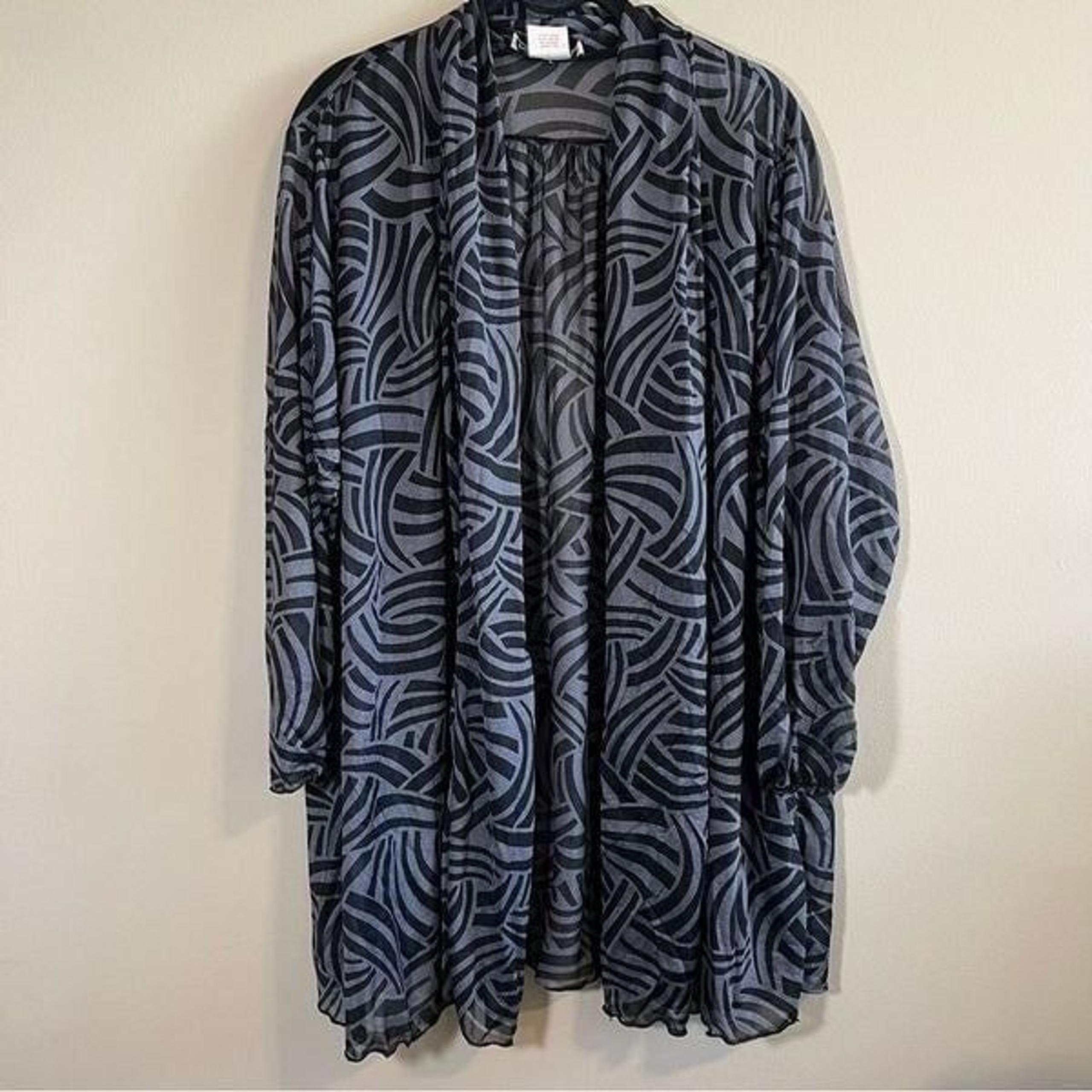 Vintage Oscar de la Renta Women’s Black Gray Patterned Sheer Swim Cover Up Med