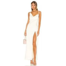 Camila Coelho Reyna Maxi Dress in Pearl White Satin Asymmetric A-line XS