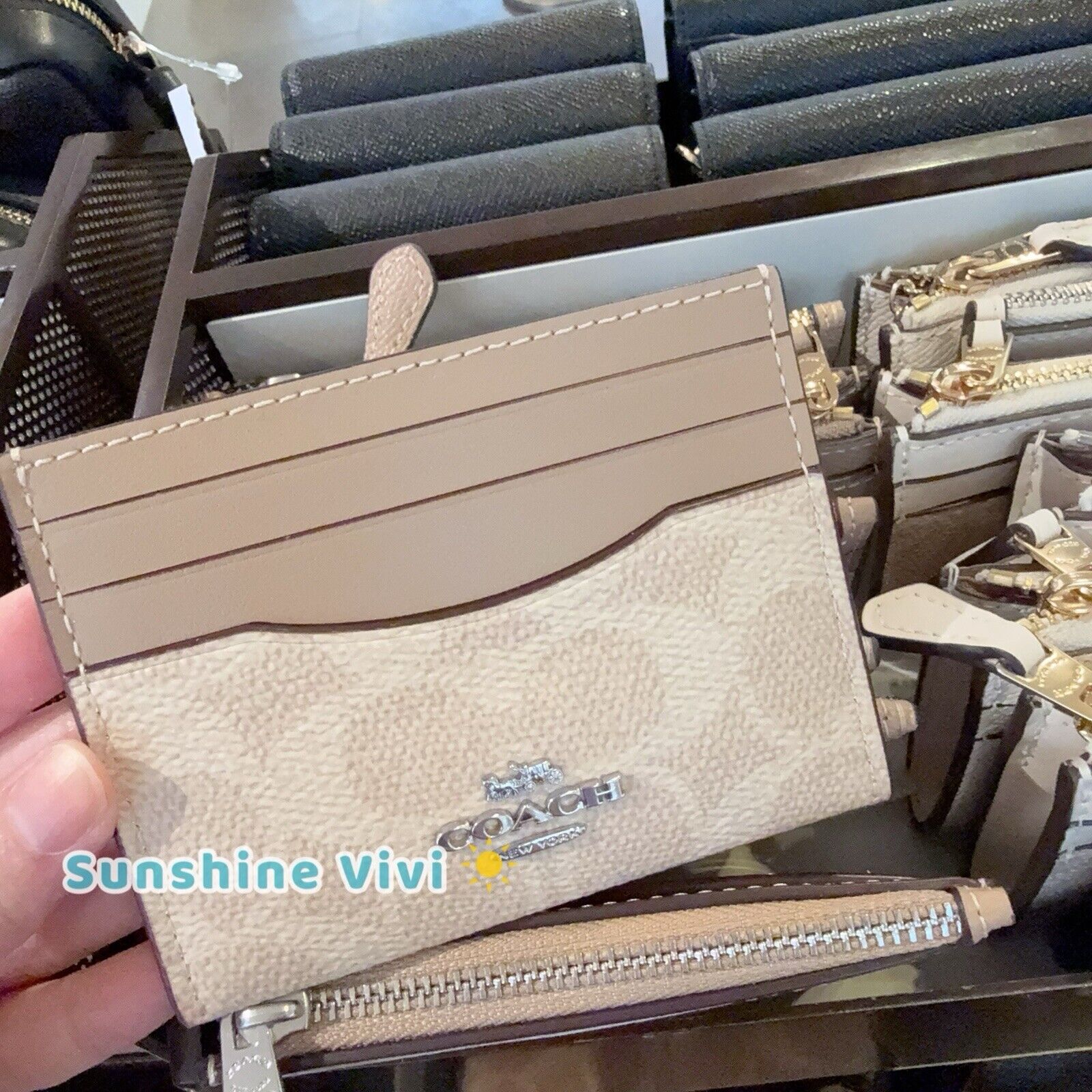 NWT Coach Slim Id Card Case In Signature Canvas Silver/Sand/Taupe cz286