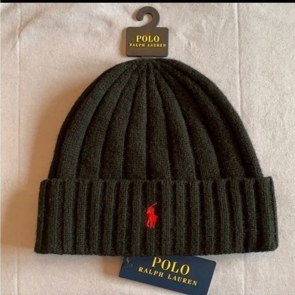 Polo Ralph Lauren Men`s Black Cable Knit Signature Merino Cuffed Beanie Hat