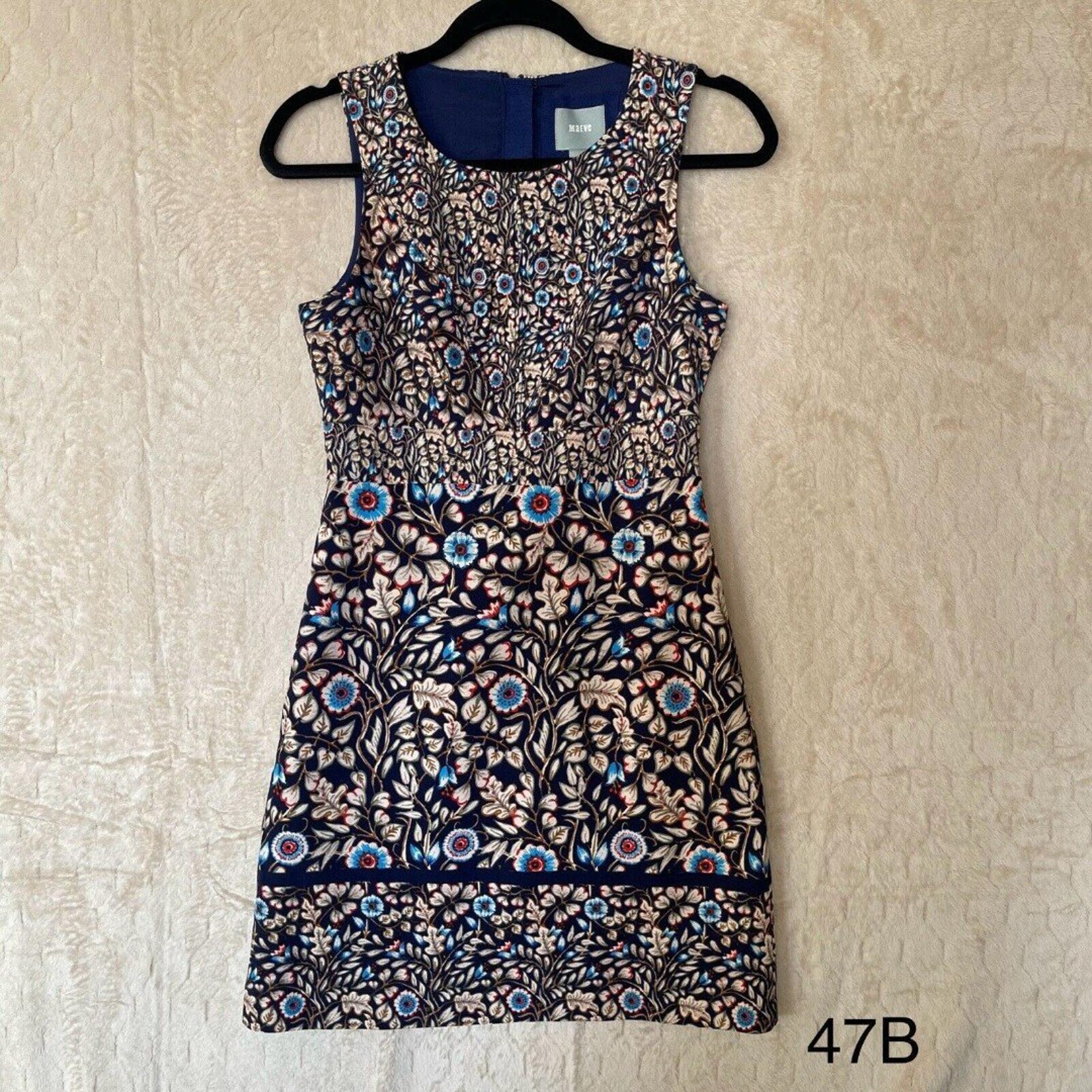 Anthropologie Maeve Women Sleeveless Navy Tan Red Floral Sheath Dress Women 0