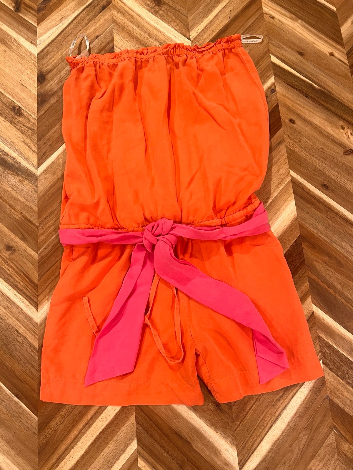 YOUNG FABULOUS & BROKE STRAPLESS ROMPER PINK AND ORANGE WITH TIE