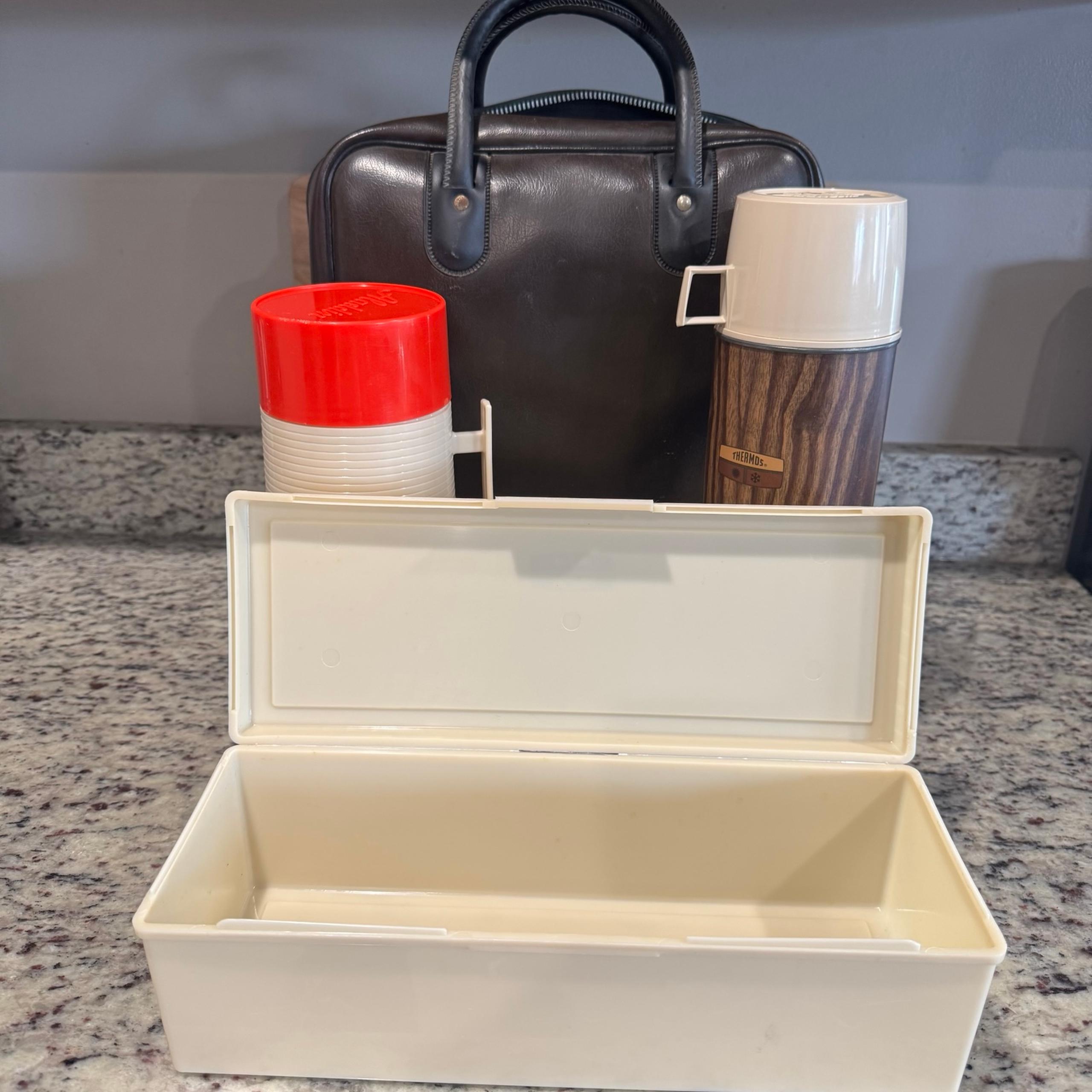 Vintage Thermos Lunch Set –2 Bottles, Box & Bag – Retro 70s Aladdin Faux Leather