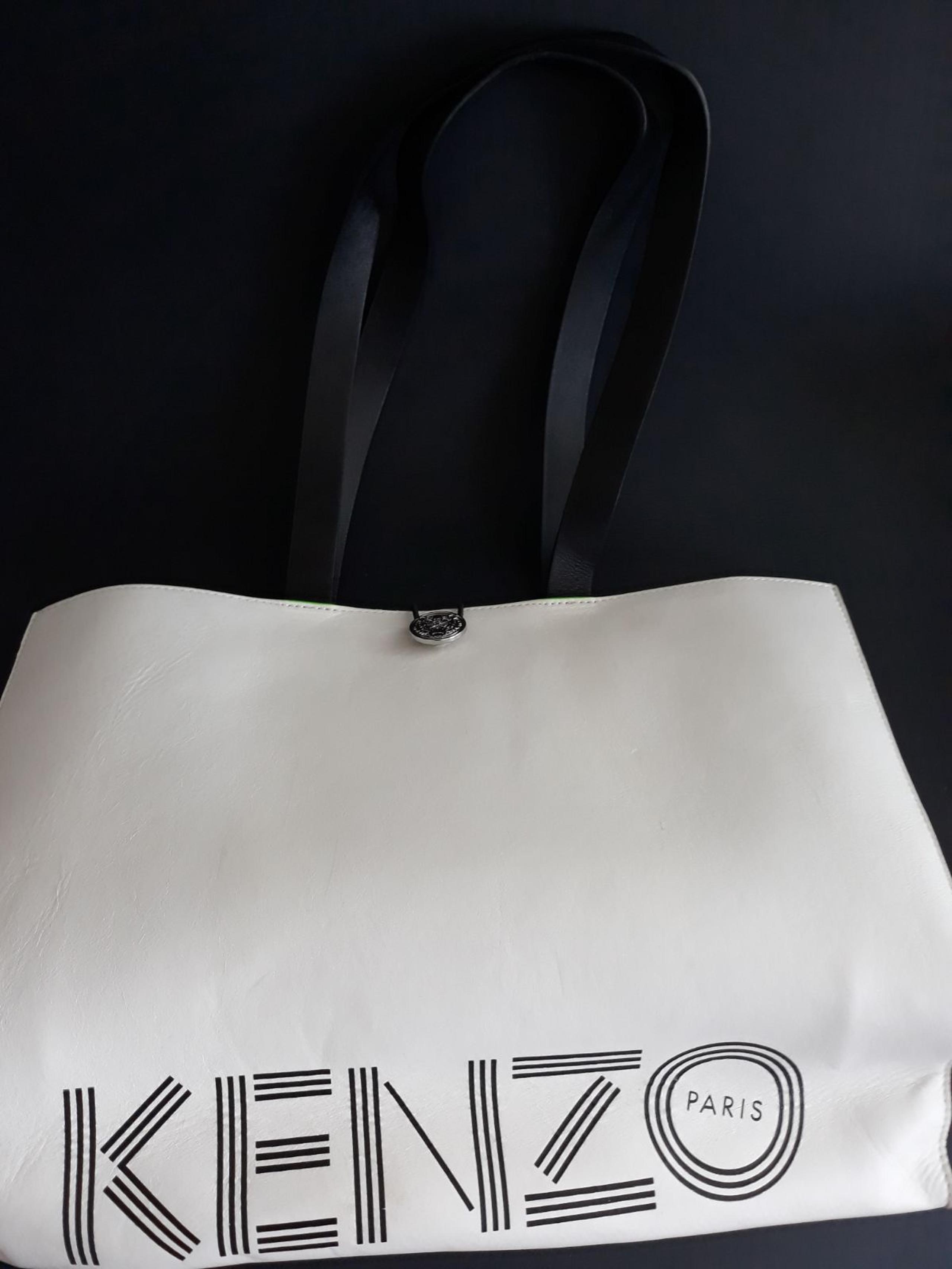 Leather handbag Kenzo x H&M White in Lea