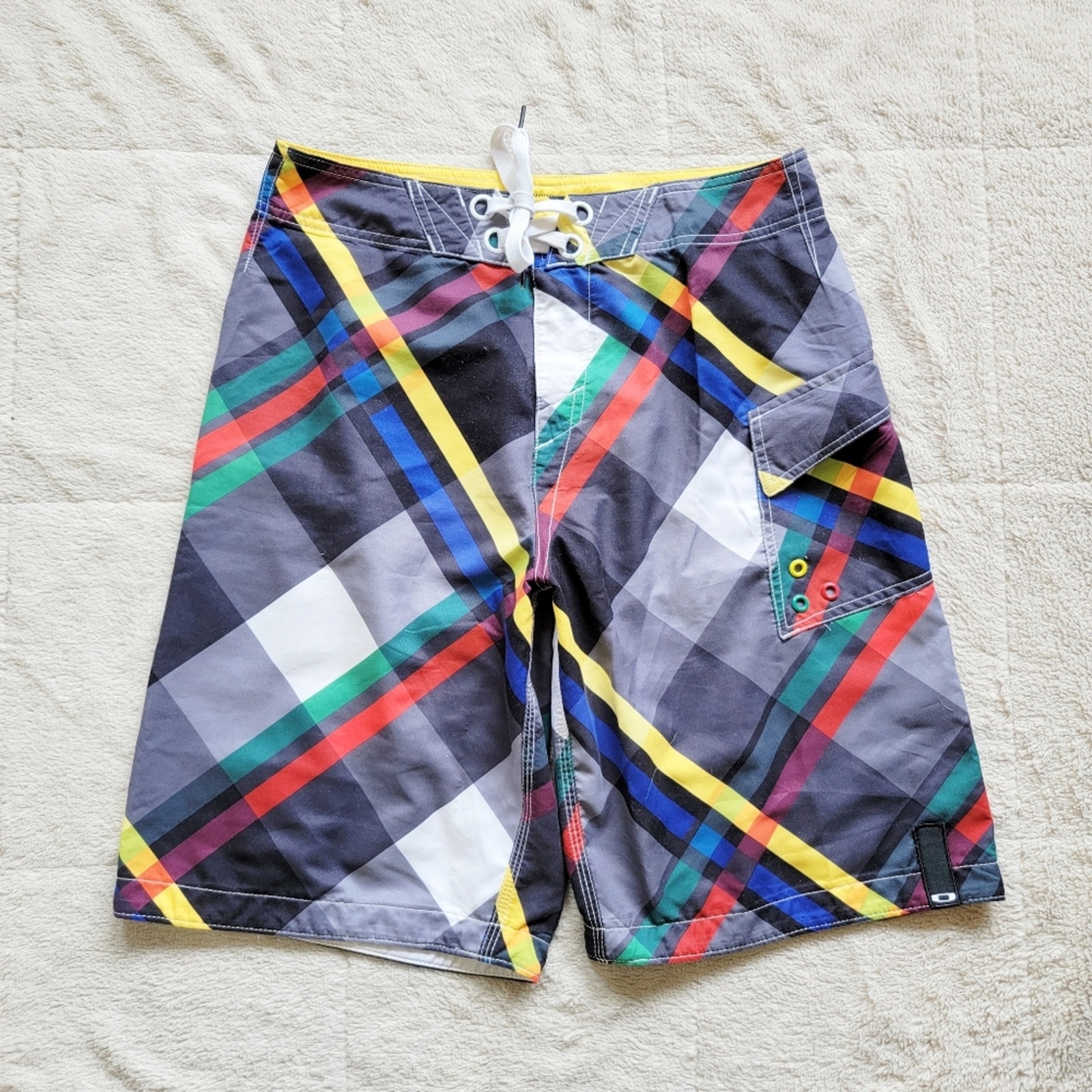 Oakley Mens Plaid & Striped Board Shorts