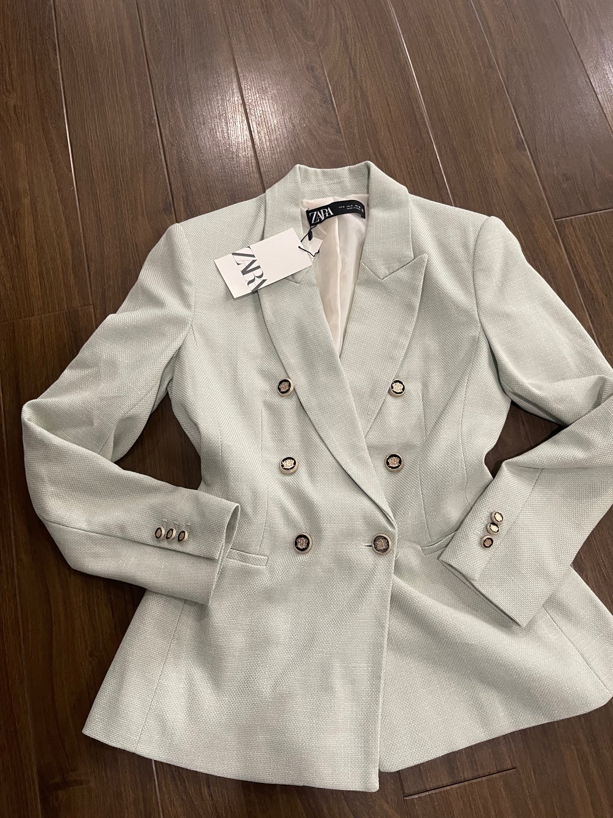 Zara light green/ gray double button classic blazer