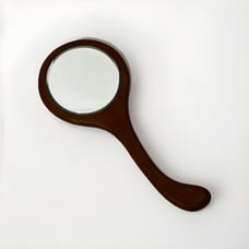 Vintage Handheld Wood Mirror with Beveled Glass About 11.5 Long Curved Handle