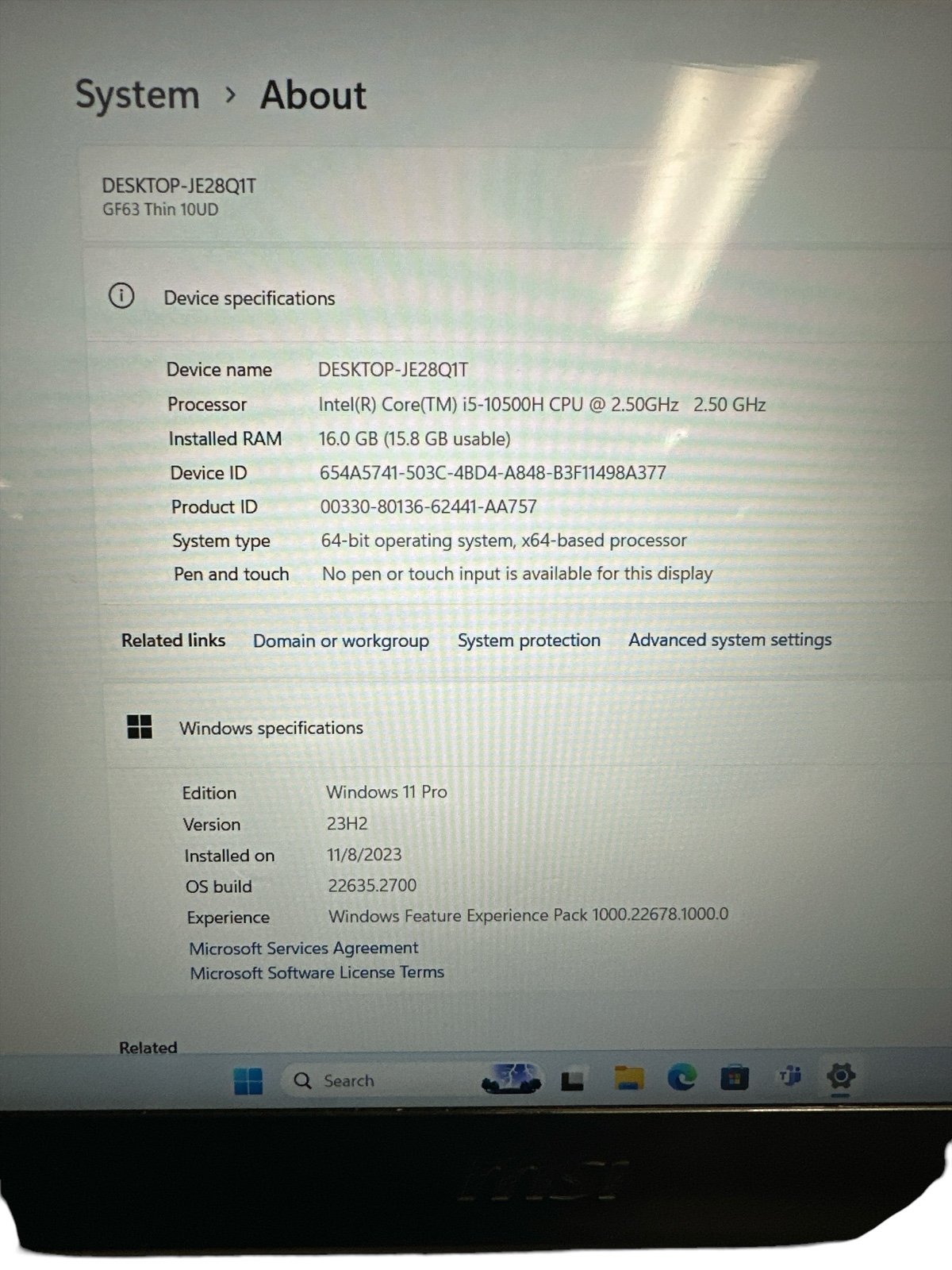 MSI MS-16R5 Gaming Laptop 15.5" I5 10500H 2.5GHZ 16GB 2TB SSD WIN 11 HOME - detail