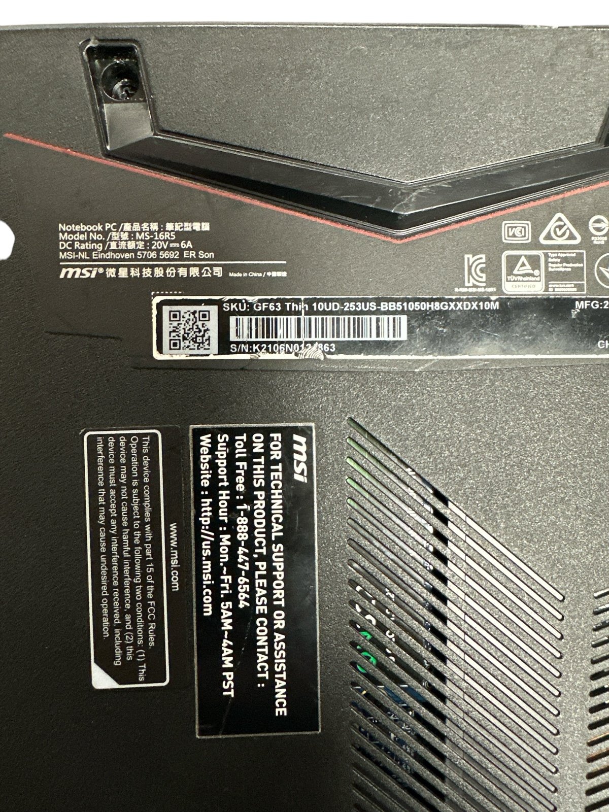 MSI MS-16R5 Gaming Laptop 15.5" I5 10500H 2.5GHZ 16GB 2TB SSD WIN 11 HOME - detail