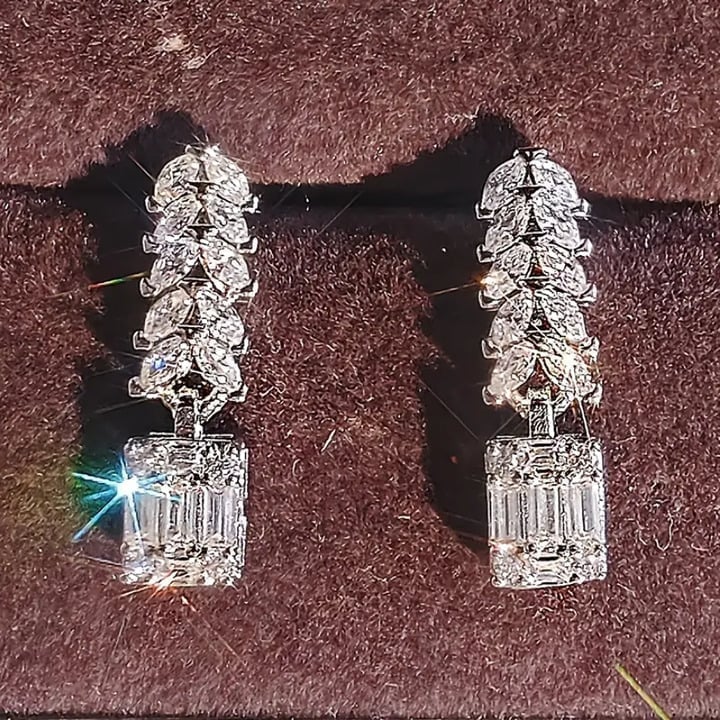 Solid 925 Sterling Silver Womens Hanging Drop 2ct Diamond Earrings Jewelry NEW