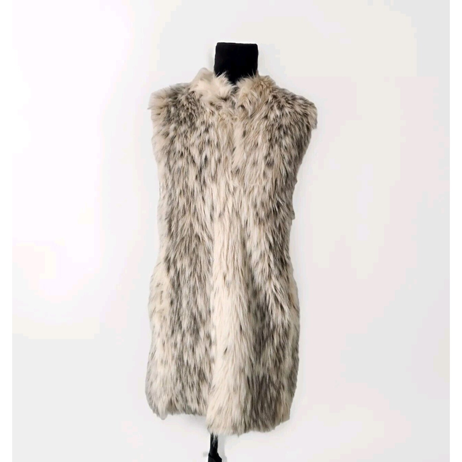 Donna Salyers' FABULOUS FURS Faux Fur Long Cream Gray Black Hook Stroller Vest S