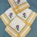 Vintage Hand Embroidered Art Deco Floral Linen Print Napkins w Table Cloth Set