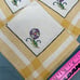 Vintage Hand Embroidered Art Deco Floral Linen Print Napkins w Table Cloth Set