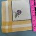Vintage Hand Embroidered Art Deco Floral Linen Print Napkins w Table Cloth Set