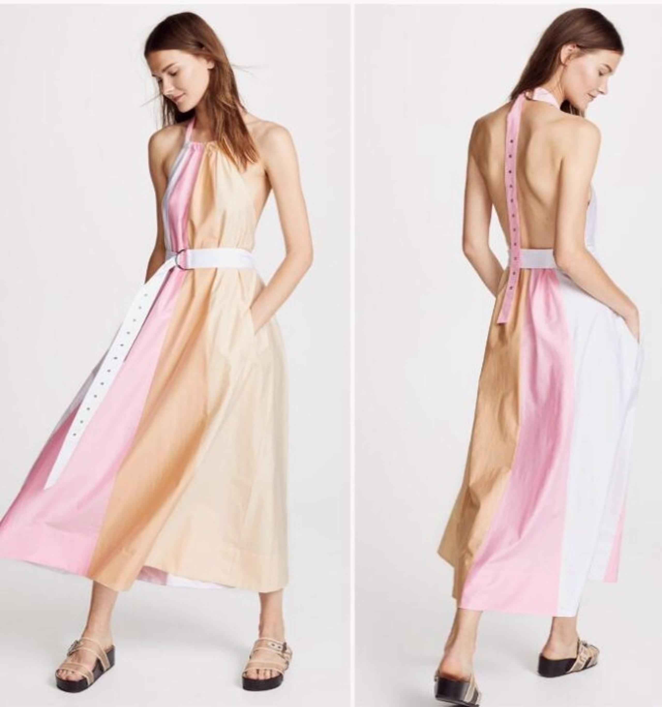 TIBI Colorblock Trapeze Poplin Midi Dress