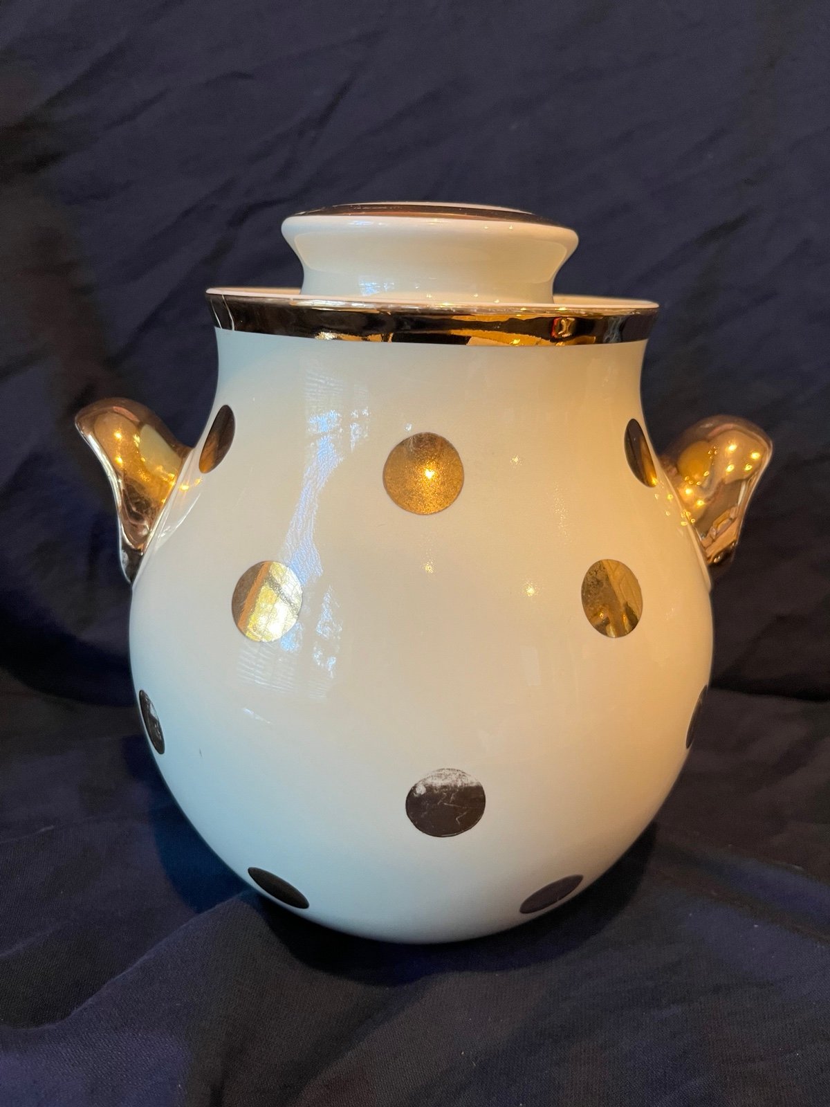 Vintage Halls Superior White with Gold Polka Dots Cookie Jar