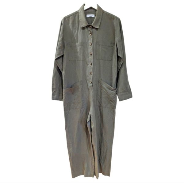 Amour Vert Sage Green Button-Up Jumpsuit Women's Large Made In USA